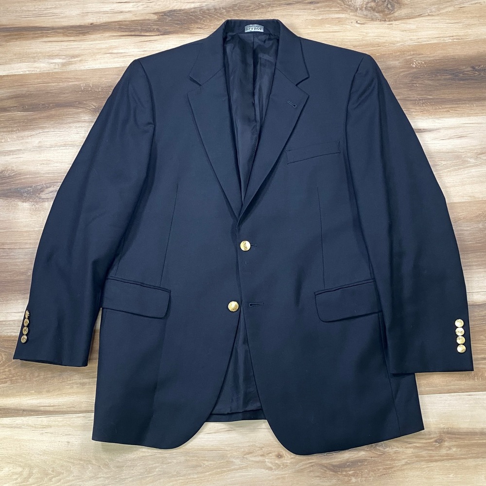 Jos A Bank Blazer‎ Mens 42R Black 100% Wool Gold Button Classic Fit Sport Coat